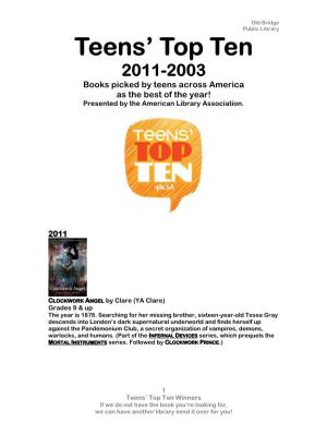 Teens Top Ten Full List