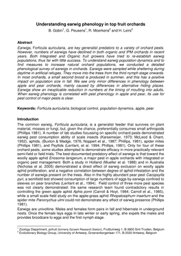 Understanding Earwig Phenology in Top Fruit Orchards B