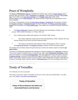 Peace of Westphalia Treaty of Versailles