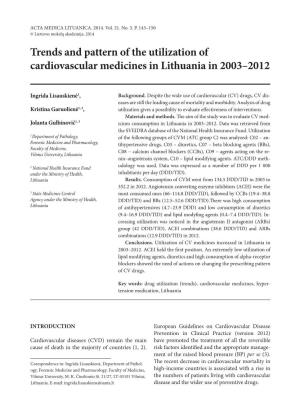 Trends and Pattern of the Utilization of Cardiovascular Medicines in Lithuania in 2003–2012