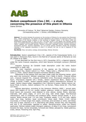 Sedum Caespitosum (Cav.) DC. – a Study Concerning the Presence of This Plant in Oltenia Ioana Simion