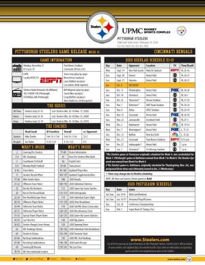 Pittsburgh Steelers Game Release Week 15 Cincinnati Bengals