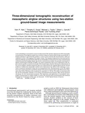 Three-Dimensional Tomographic Reconstruction of Mesospheric Airglow Structures Using Two-Station Ground-Based Image Measurements