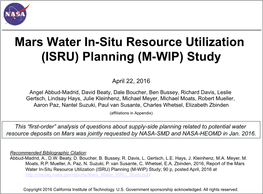 Mars Water In-Situ Resource Utilization (ISRU) Planning (M-WIP) Study