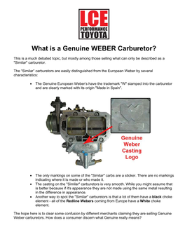 What Is a Genuine WEBER Carburetor?