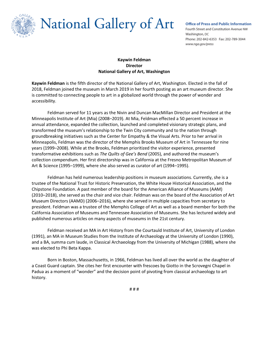 Kaywin Feldman Director National Gallery of Art, Washington Kaywin
