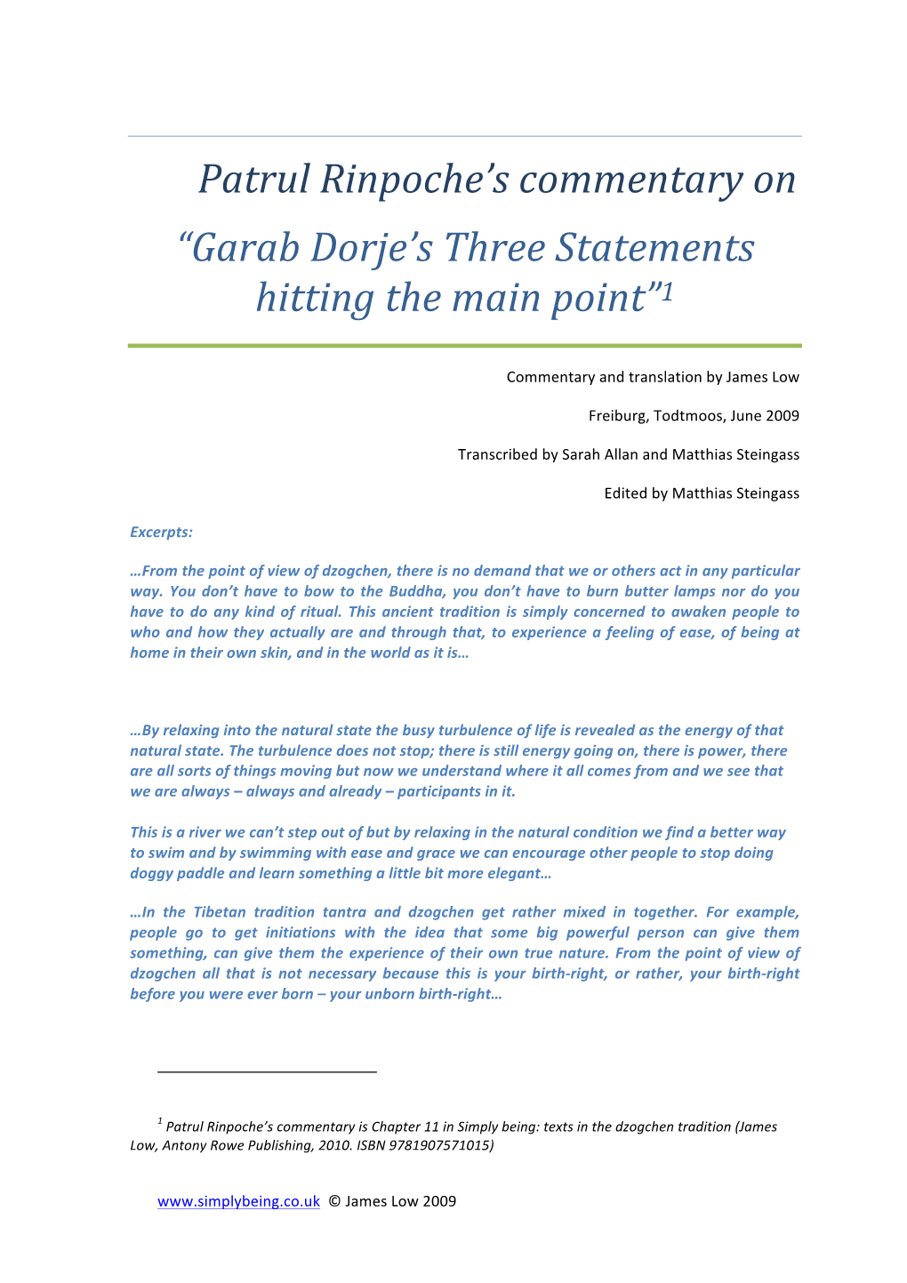 Patrul Rinpoche's Commentary on “Garab Dorje's Three Statements Hitting the Main Point”
