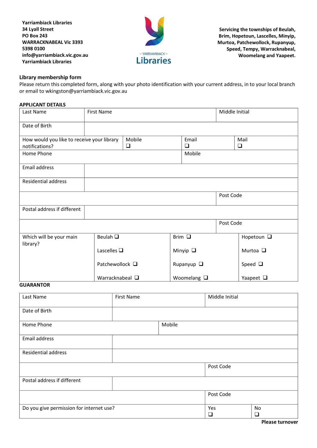 Membership Application Yarriambiack Libraries