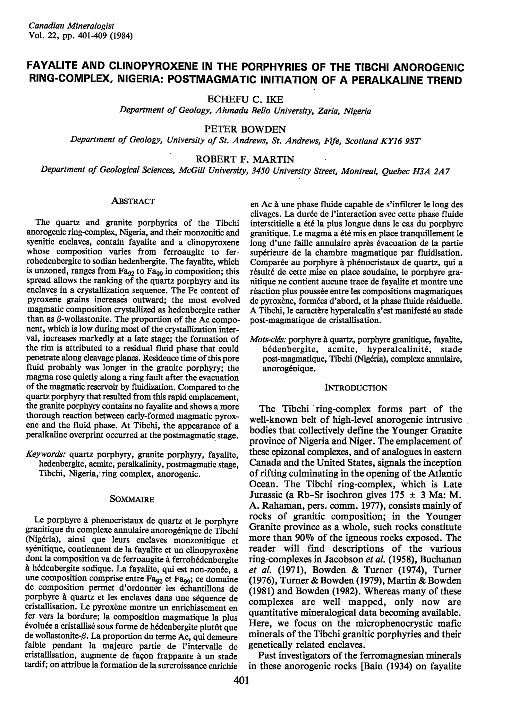 Fayalite and Clinopyroxene in the Porphyries Of