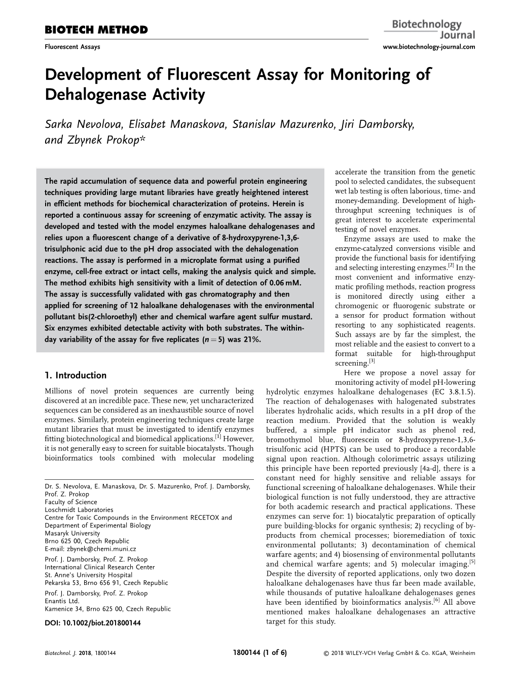 Development of Fluorescent Assay for Monitoring of Dehalogenase Activity