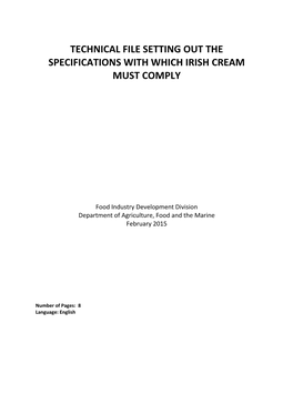 Technical Standards for the Irish Cream Liqueur