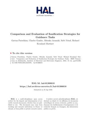 Comparison and Evaluation of Sonification Strategies for Guidance Tasks Gaetan Parseihian, Charles Gondre, Mitsuko Aramaki, Sølvi Ystad, Richard Kronland Martinet