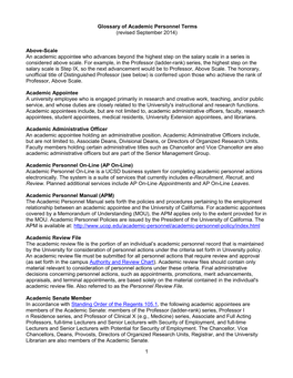 Glossary of Academic Personnel Terms (Revised September 2014)