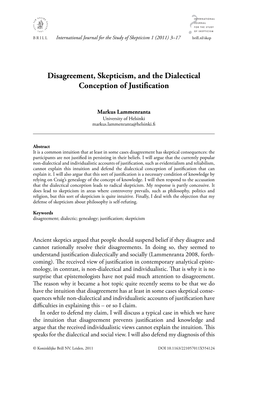 Disagreement, Skepticism, and the Dialectical Conception of Justification