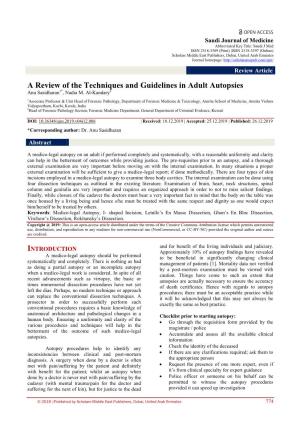 A Review of the Techniques and Guidelines in Adult Autopsies Anu Sasidharan1*, Nadia M