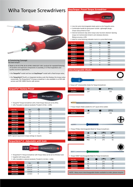 Wiha Torque Screwdrivers Easytorque Preset Torque Screwdriver