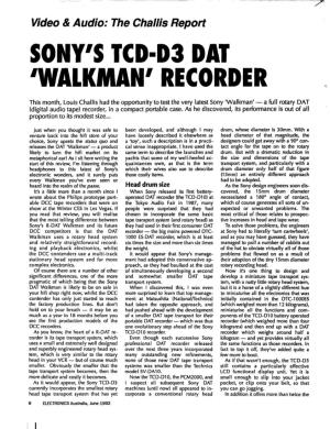 Sony's Tcd·D3 Dat 'Walkman' Recorder