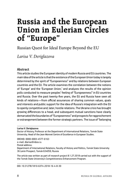 Russia and the European Union in Eulerian Circles of “Europe” Russian Quest for Ideal Europe Beyond the EU Larisa V