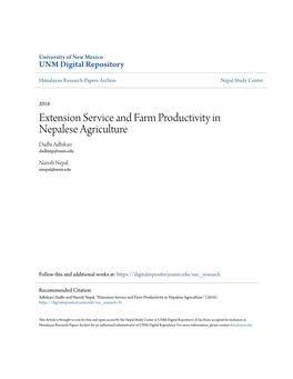 Extension Service and Farm Productivity in Nepalese Agriculture Dadhi Adhikari Dadhinp@Unm.Edu