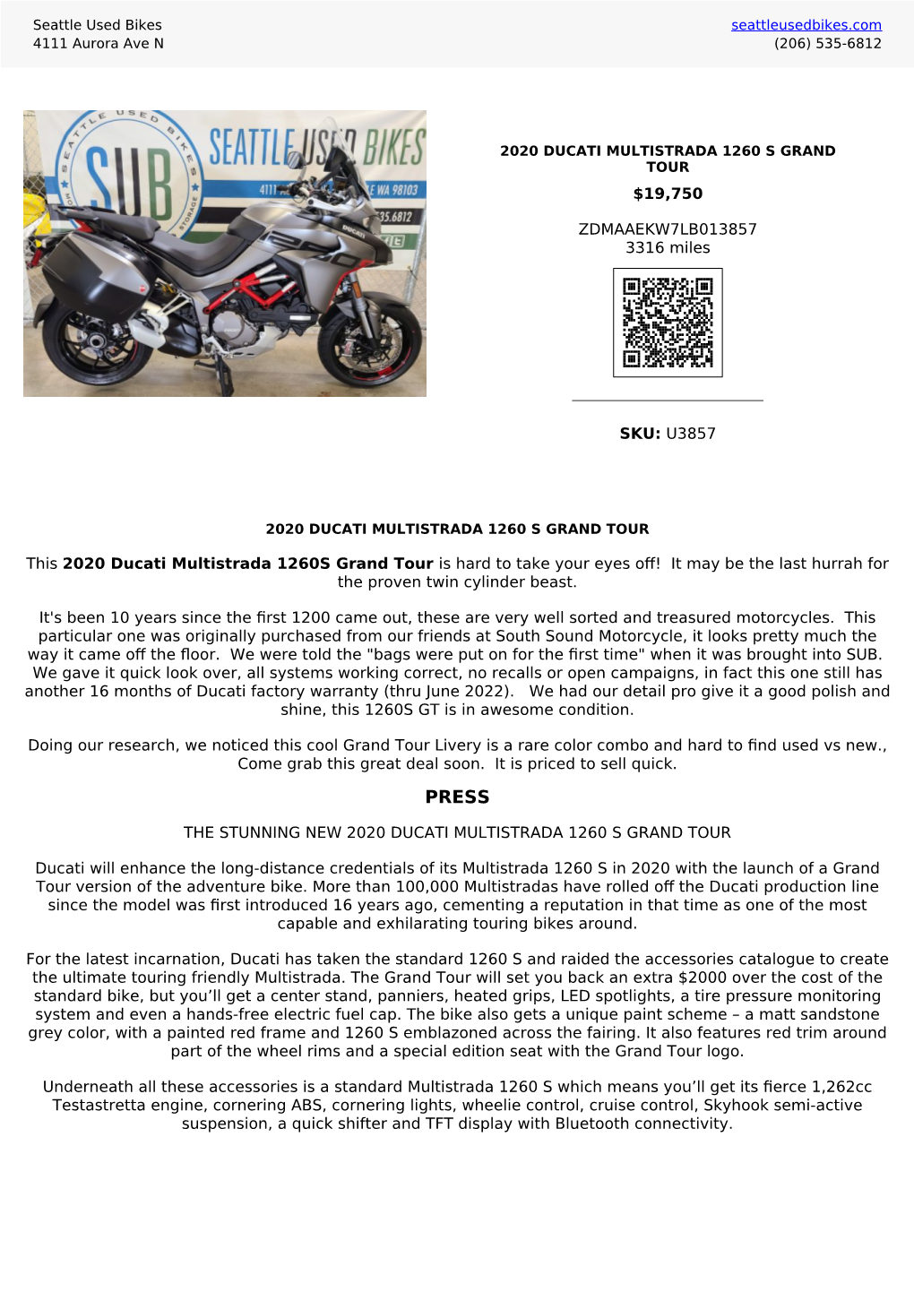 U3857 This 2020 Ducati Multistrada 1260S Grand