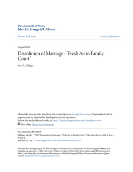 Dissolution of Marriage - "Fresh Air in Family Court" John R