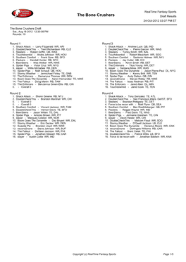 The Bone Crushers Draft Results 24-Oct-2012 03:07 PM ET