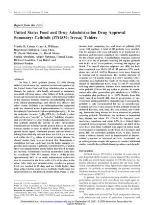 United States Food and Drug Administration Drug Approval Summary: Gefitinib (ZD1839; Iressa) Tablets