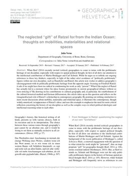 “Gift” of Ratzel For/From the Indian Ocean: Thoughts on Mobilities, Materialities and Relational Spaces