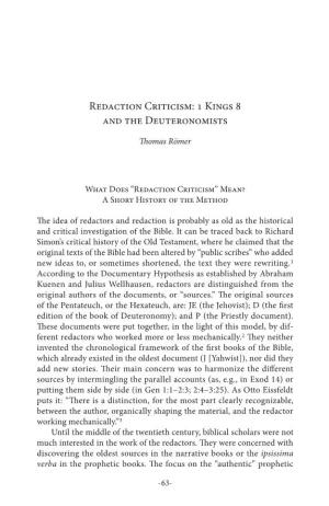 Redaction Criticism: 1 Kings 8 and the Deuteronomists