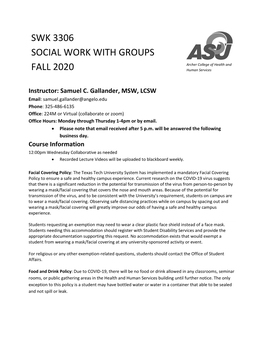 Swk 3306 Social Work with Groups Fall 2020