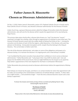 Father James B. Bissonette Chosen As Diocesan Administrator