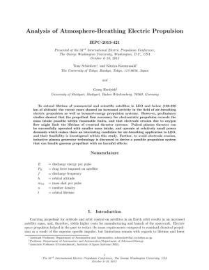 Analysis of Atmosphere-Breathing Electric Propulsion
