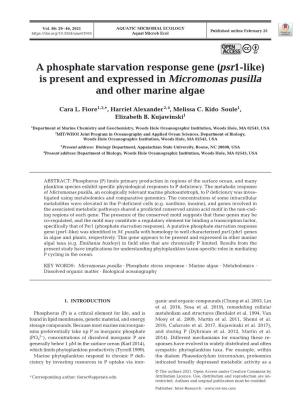 A Phosphate Starvation Response Gene (Psr1-Like) Is Present and Expressed in Micromonas Pusilla and Other Marine Algae