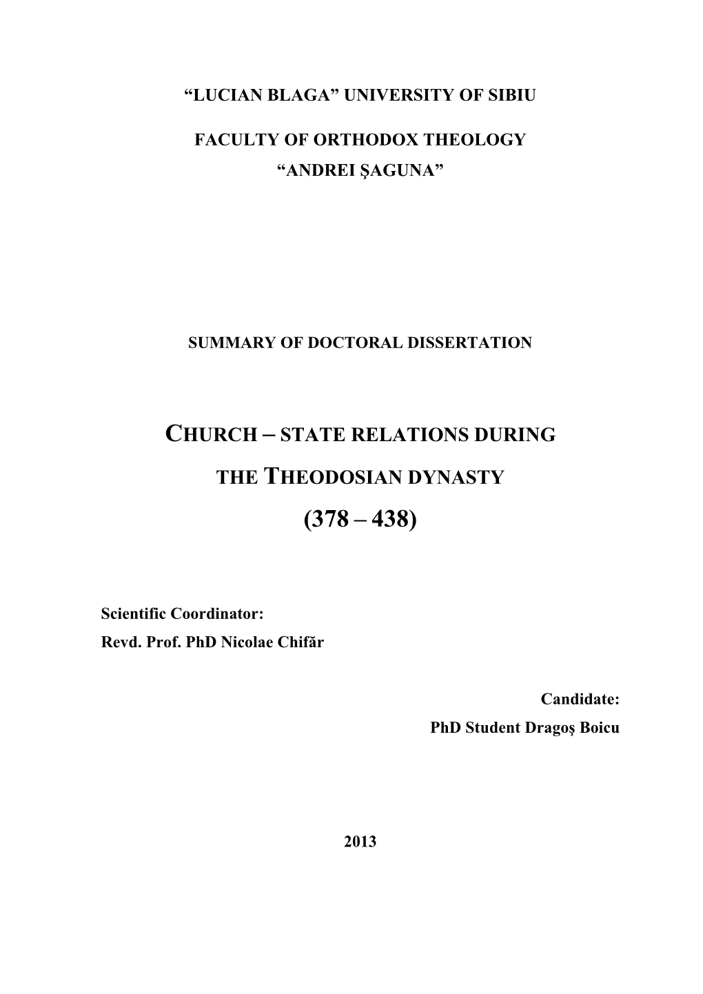Church – State Relations During the Theodosian