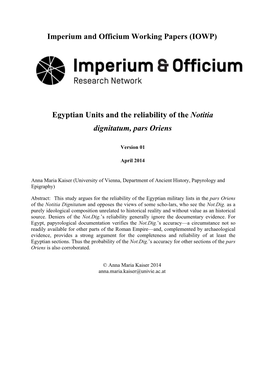 Egyptian Units and the Reliability of the Notitia Dignitatum, Pars Oriens