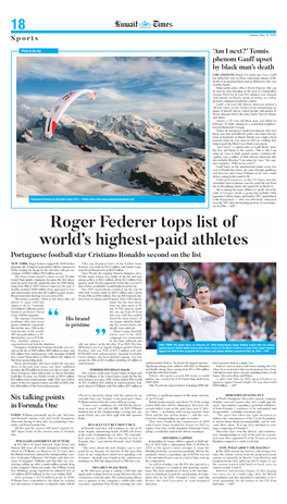 Roger Federer Tops List of World's Highest-Paid Athletes