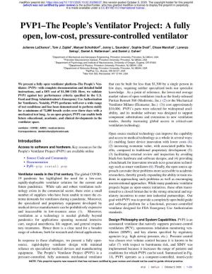 PVP1–The People's Ventilator Project: a Fully Open, Low-Cost