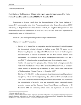 Belgium to the Report Requested in Paragraph 13 of United Nations General Assembly Resolution 73/204 of 20 December 2018