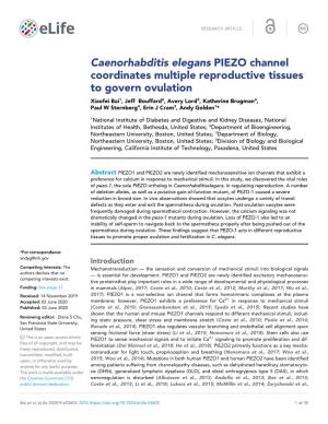 Caenorhabditis Elegans PIEZO Channel Coordinates Multiple Reproductive Tissues to Govern Ovulation