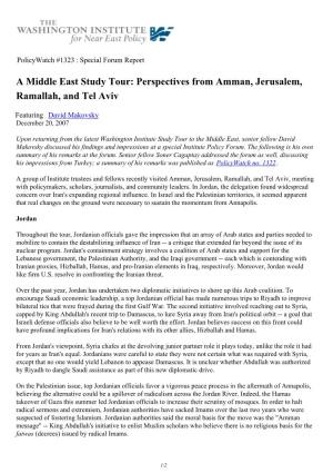 A Middle East Study Tour: Perspectives from Amman, Jerusalem, Ramallah, and Tel Aviv