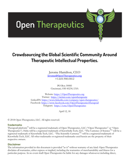 Crowdsourcing the Global Scientific Community Around Therapeutic Intellectual Properties