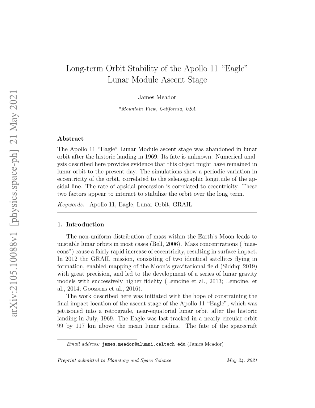 Long-Term Orbit Stability of the Apollo 11 “Eagle” Lunar Module Ascent Stage