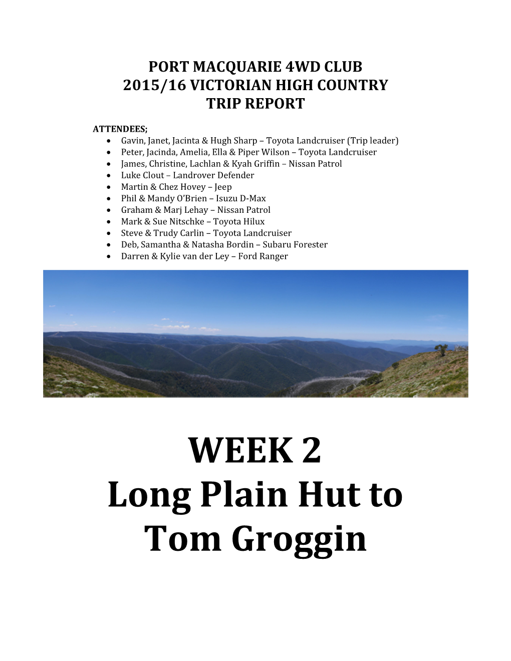 WEEK 2 Long Plain Hut to Tom Groggin