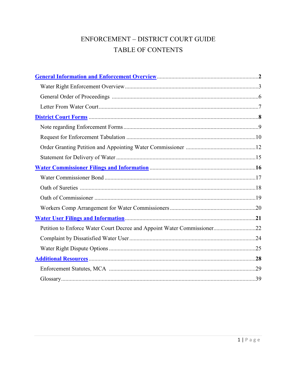 Enforcement – District Court Guide Table of Contents