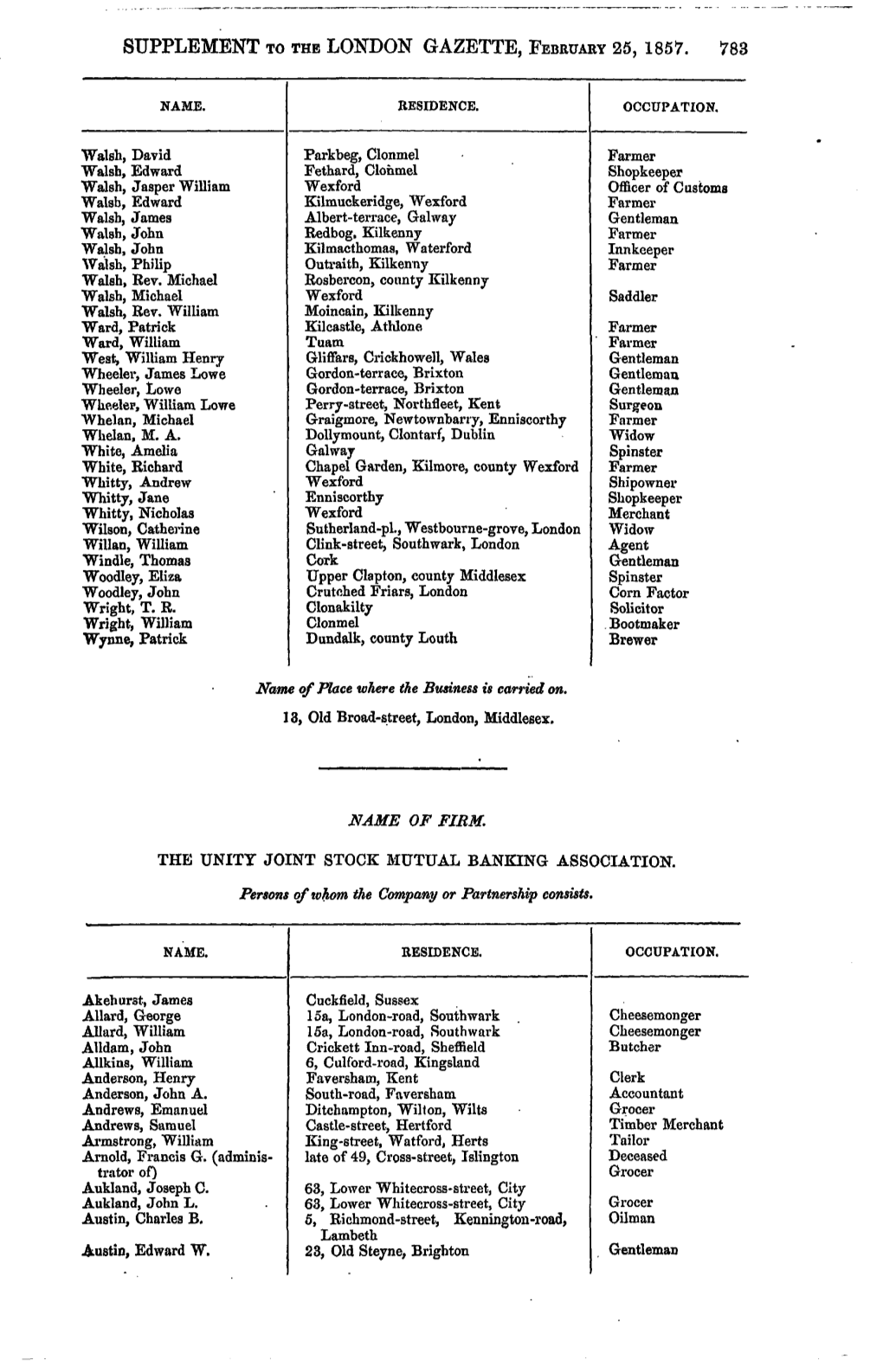 Supplement to the London Gazette, February 25, 1857. 783