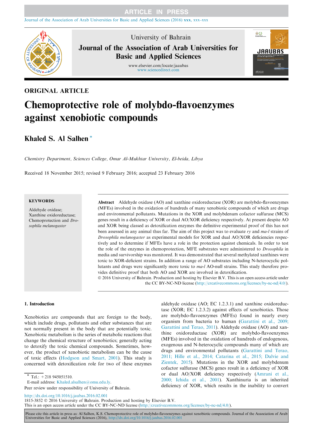 Chemoprotective Role of Molybdo-Flavoenzymes Against