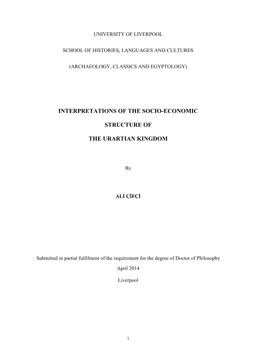 Interpretations of the Socio-Economic Structure of the Urartian Kingdom