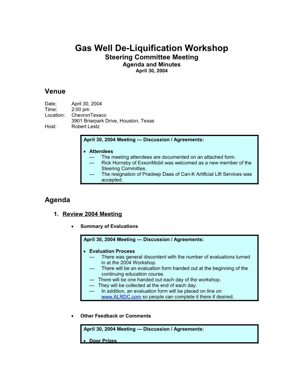 Gas Well De-Liquification Workshop