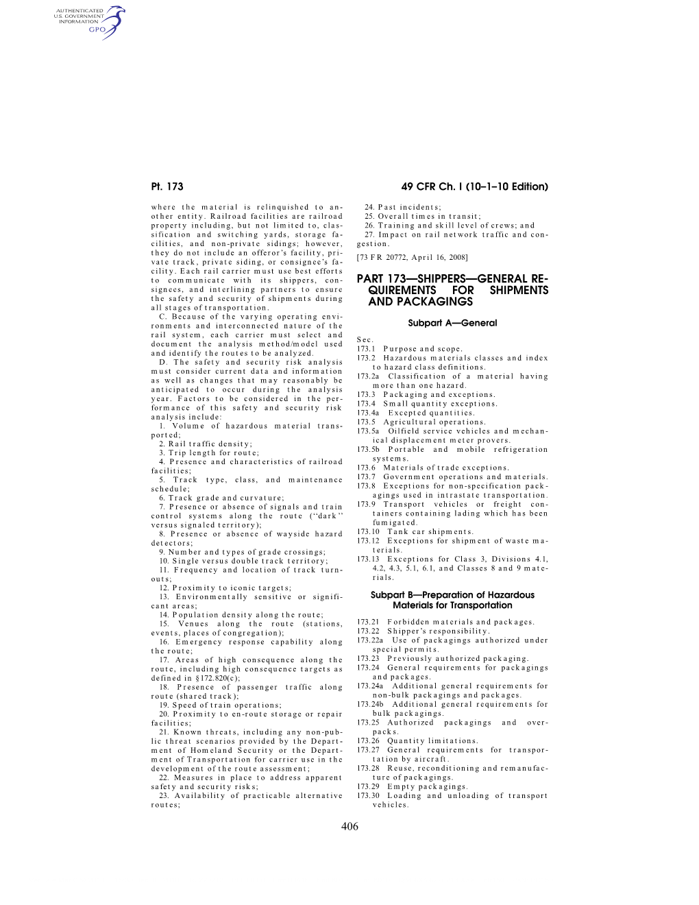 49 CFR Part 387, a Rail Section, Unless the Lading Has Been Fu- Car, Freight Container, Truck Body, Or Migated Or Is Undergoing Fumigation