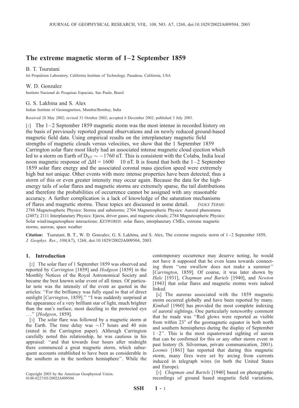 The Extreme Magnetic Storm of 1–2 September 1859 B